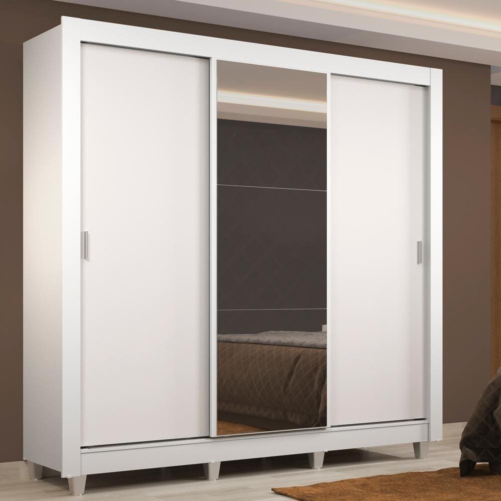 Guarda Roupa Casal Madesa Lyon 3 Portas de Correr com Espelho 2 Gavetas com Pés