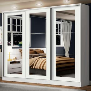 Guarda-Roupa Casal Madesa Eros 3 Portas de Correr de Espelho - Branco