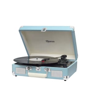 Vitrola Retrô Raveo Sonetto Chrome Light Blue, Toca Discos, Entrada USB, Bluetooth, Reproduz e Grava Vinil
