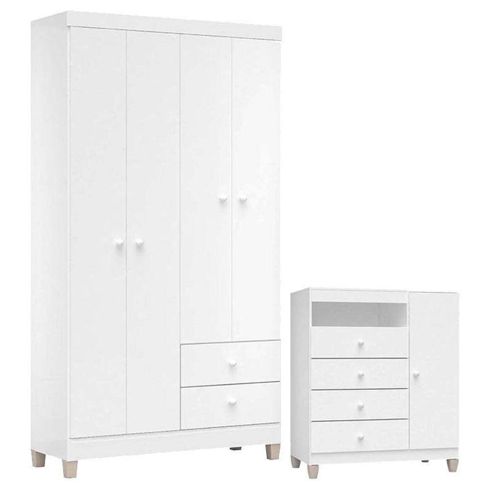 Cômoda e Guarda Roupa 4 Portas Ternura Baby - Incorplac