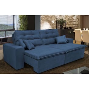 Sofá Cairo 2,02m Retrátil, Reclinável Tecido Suede Azul