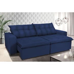 Sofá Retrátil e Reclinavel Oklahoma 2,62m Molas e Pillow no Assento Tecido Suede Azul - Cama InBox