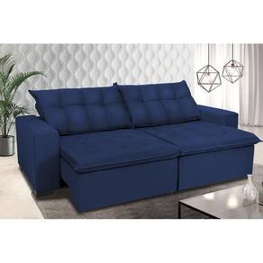 Sofá Retrátil e Reclinavel Oklahoma 3,02m Molas e Pillow no Assento Tecido Suede Azul - Cama InBox