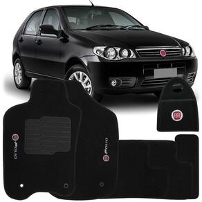 Jogo Tapete Automotivo Carpete + Lixeira Palio Fire G3 2012 à 2016 Soft Logo Bordado Preto 6 Peças