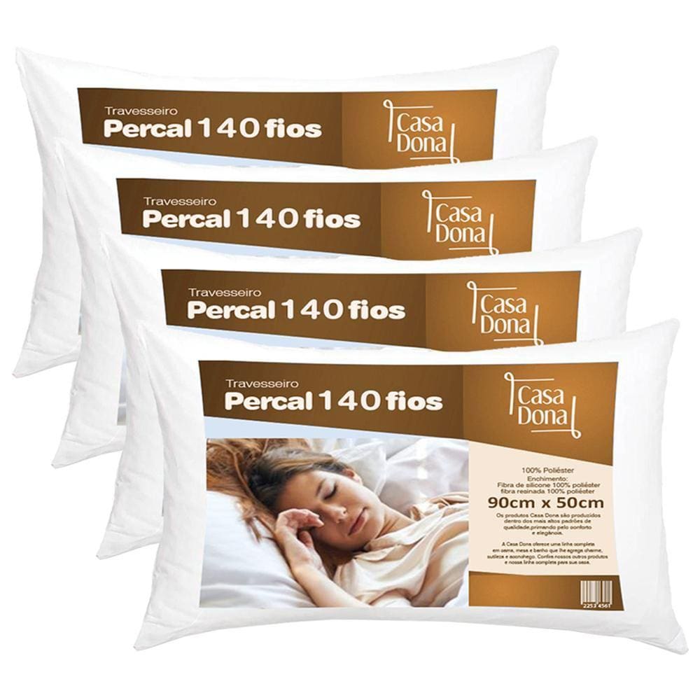 Kit 2 Travesseiros King 50x90cm Casa Dona 140 fios Branco
