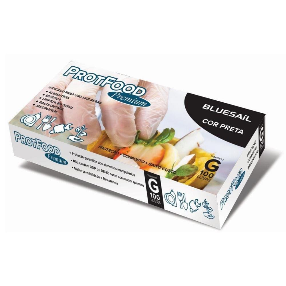 Luva Plástica ProtFood Premium Preta Tam G c/ 100un Blue Sail