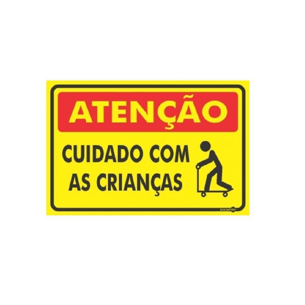 Placa de Sinalização Plástico 20x30cm Cuidado Criança