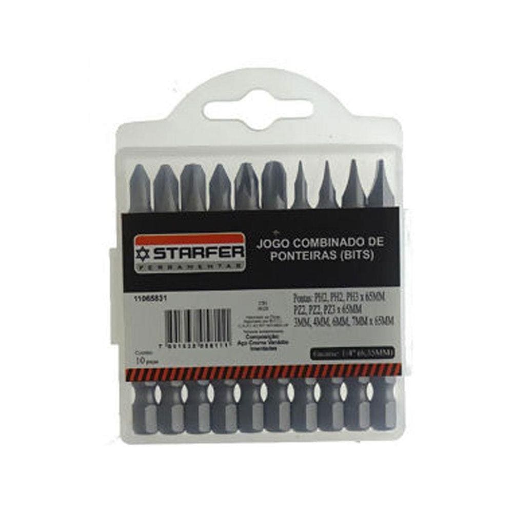 Jogo 10 Bits Ponta Combinada 65Mm Para Parafusadeira Starfer