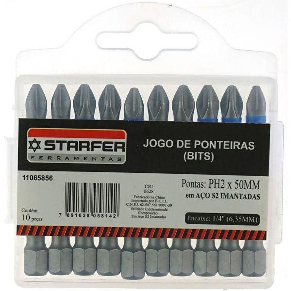 Jogo 10 Bits Ponta Phillips 2 Aço Cromo S2 50Mm Starfer