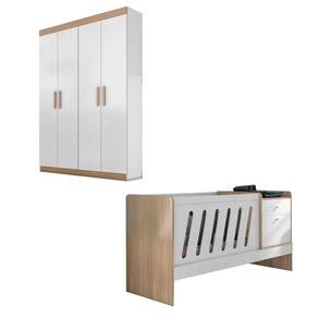 Berço Americano Lis e Guarda Roupa Infantil Pietra Branco Brilho Wengue