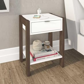 Mesa de Cabeceira  1 Gaveta Com Tomada Az1016 Branco/nogal. - Tecno Mobili