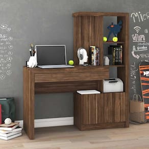 Mesa Para Computador 2 Portas 1 Gaveta 2 Prateleiras Me4143 Nogal - Tecno Mobili