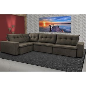 Sofa de Canto Retrátil e Reclinável com Molas Cama inBox Oklahoma 3,85X2,61 ou 2,61X3,85 Café
