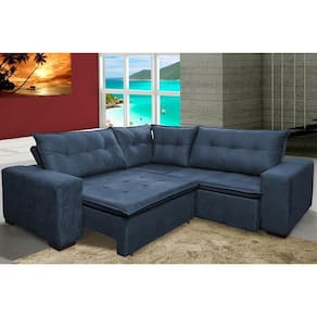 Sofa de Canto Retrátil e Reclinável com Molas Cama inBox Oklahoma 2,50m Suede Velusoft Azul