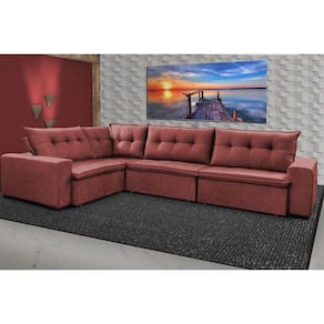 Sofa de Canto Retrátil e Reclinável com Molas Cama inBox Oklahoma 3,45X2,41 ou 2,41X3,45 Vermelho