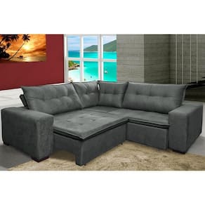 Sofa de Canto Retrátil e Reclinável com Molas Cama inBox Oklahoma 2,50m Suede Velusoft Cinza