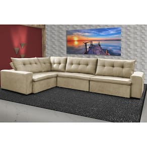 Sofa de Canto Retrátil e Reclinável com Molas Cama inBox Oklahoma 3,45X2,41 ou 2,41X3,45 Bege