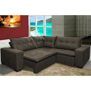 Sofa de Canto Retrátil e Reclinável com Molas Cama inBox Oklahoma 2,50m Suede Velusoft Café
