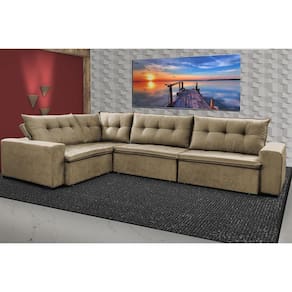 Sofa de Canto Retrátil e Reclinável com Molas Cama inBox Oklahoma 3,45X2,41 ou 2,41X3,45 Castor