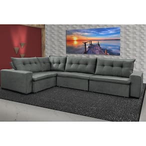 Sofa de Canto Retrátil e Reclinável com Molas Cama inBox Oklahoma 3,45X2,41 ou 2,41X3,45 Cinza