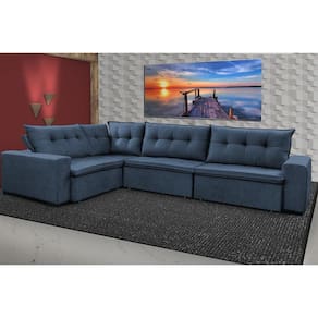 Sofa de Canto Retrátil e Reclinável com Molas Cama inBox Oklahoma 3,65X2,51 ou 2,51X3,65 Azul