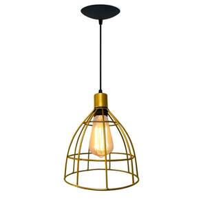 Lustre Pendente Aramado Retrô Luminária Taça Dourado