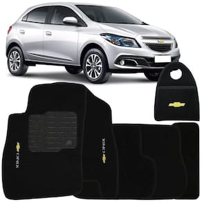 Jogo Tapete Automotivo Carpete + Lixeira Onix 2012 à 2017 Soft Logo Bordado 6 Peças