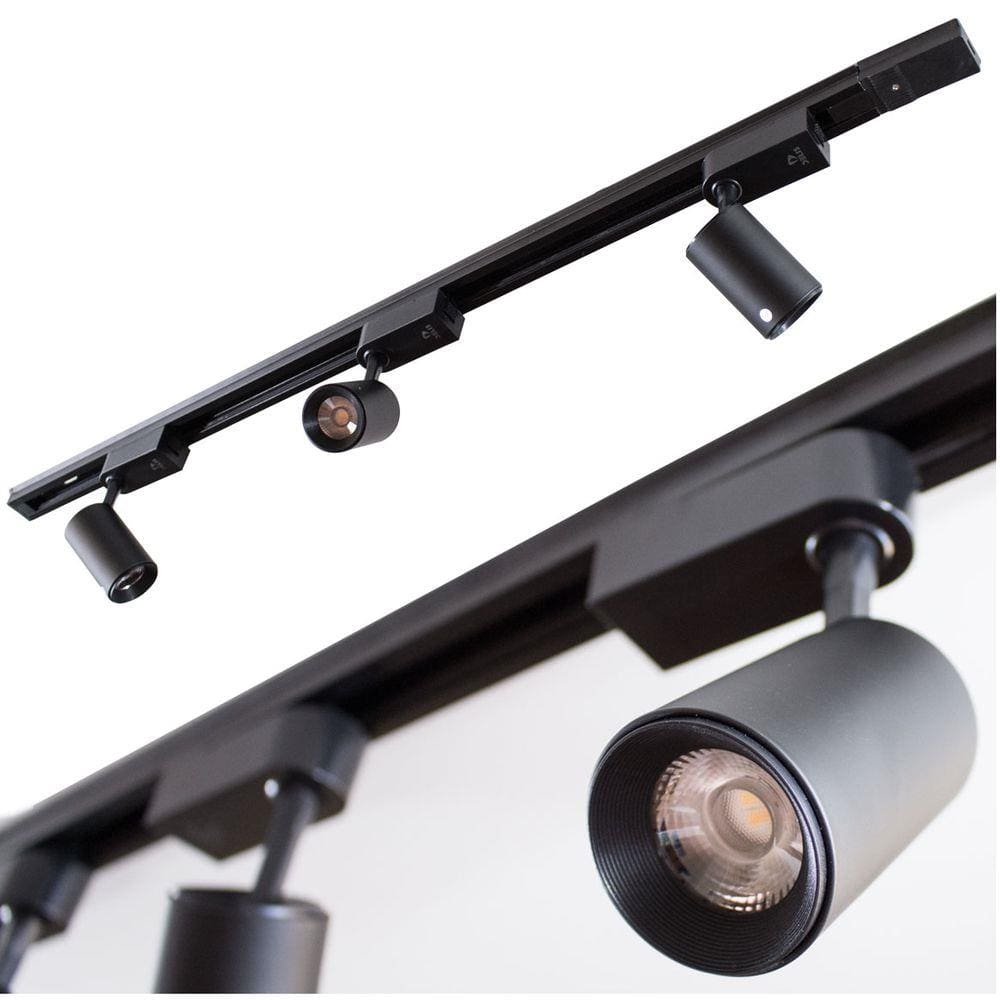 trilho eletrificado 1m + 3 spots 7w 3000k bivolt preto st495