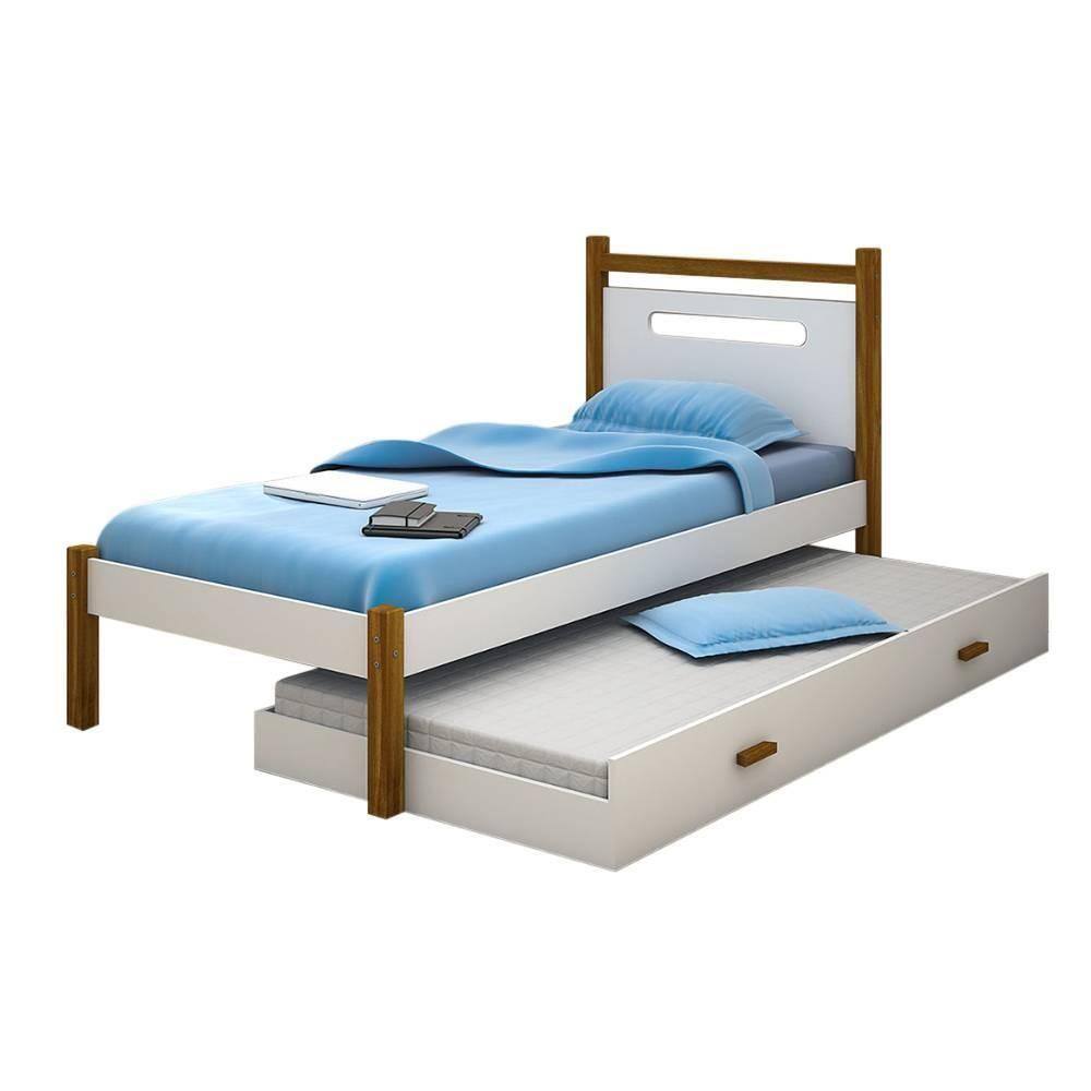 Cama solteiro com auxiliar e pés em madeira maciça Eloá  - _ANCO