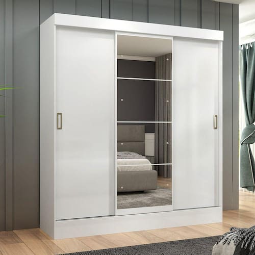 Guarda Roupa Casal com Espelho 3 Portas 2 Gavetas Istambul Espresso Móveis Branco Menor preço em Guarda Roupa Casal com Espelho 3 Portas 2 Gavetas Istambul Espresso Móveis Branco