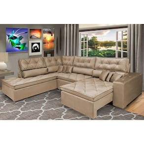 Sofa de Canto Retrátil e Reclinável com Molas Platinum Esquerdo 3,40x2,36 Suede Castor