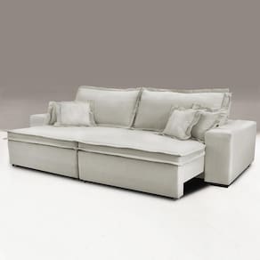 Sofa Retrátil e Reclinável com Molas Cama inBox Premium 2,92m tecido em linho Bege Claro