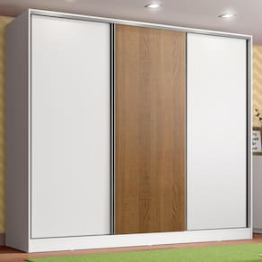 Guarda Roupa Infantil 100% MDF Madesa Logan 3 Portas de Correr - Branco/Branco/Rustic
