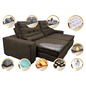 Sofá Retrátil e Reclinável com Molas Ensacadas Cama inBox Gold 2,52m Tecido Suede Velusoft