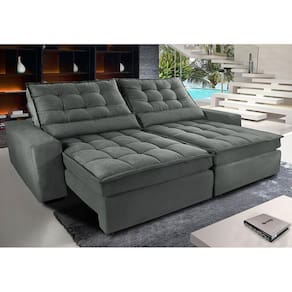 Sofá Retrátil e Reclinável com Molas Ensacadas Cama inBox Gold 2,52m Tecido Suede Velusoft