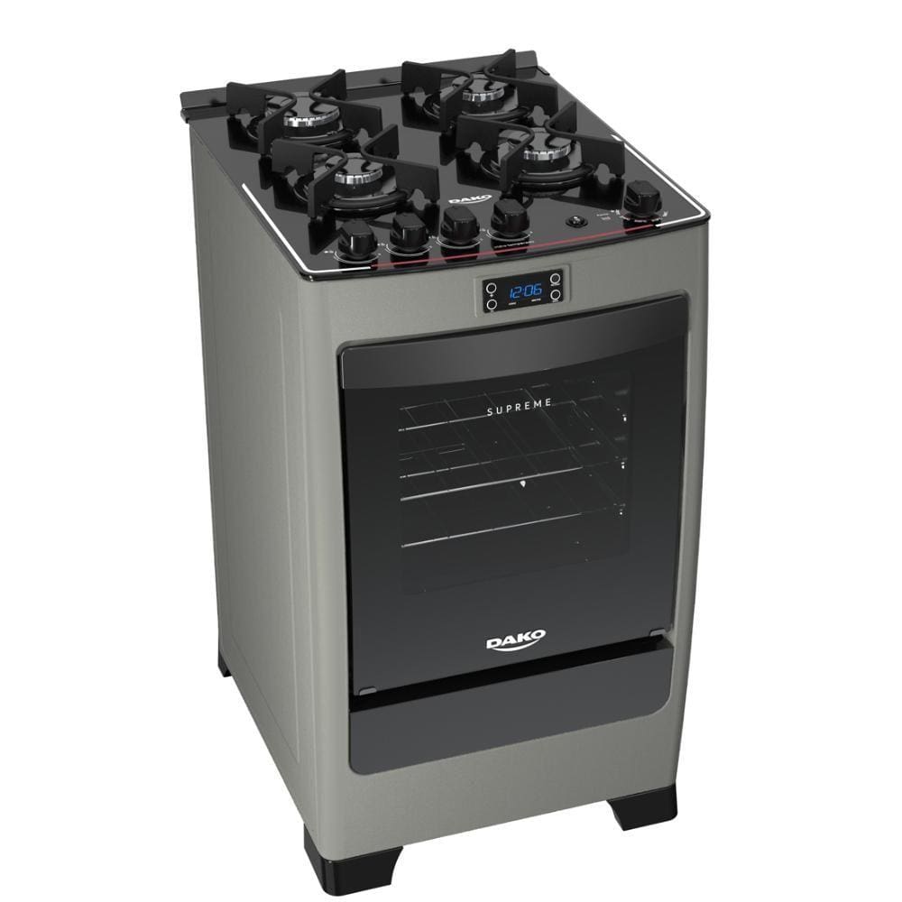 imagem-Fogão 4 bocas Dako Supreme Timer Glass Titanium com mesa de vidro Bivolt