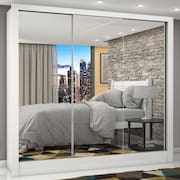 Guarda Roupa Casal 3 Portas com Espelho Porto Premium Espresso Móveis Branco