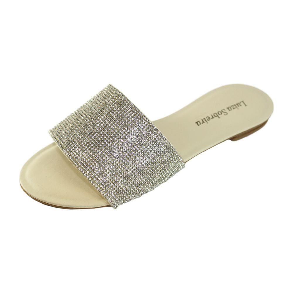 Rasteira Luiza Sobreira Off White Strass Cristal Mod. 2035