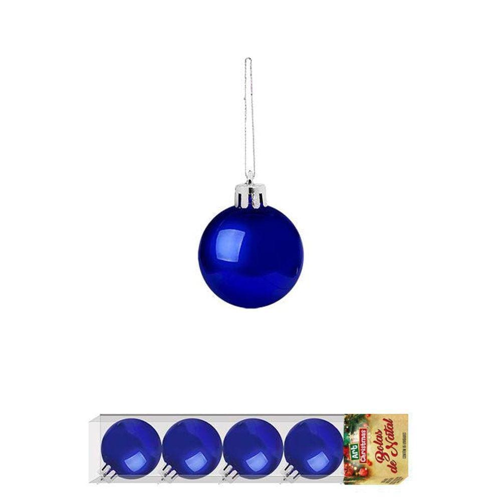 Enfeite De Natal Bola Azul Lisa 5 Unidades