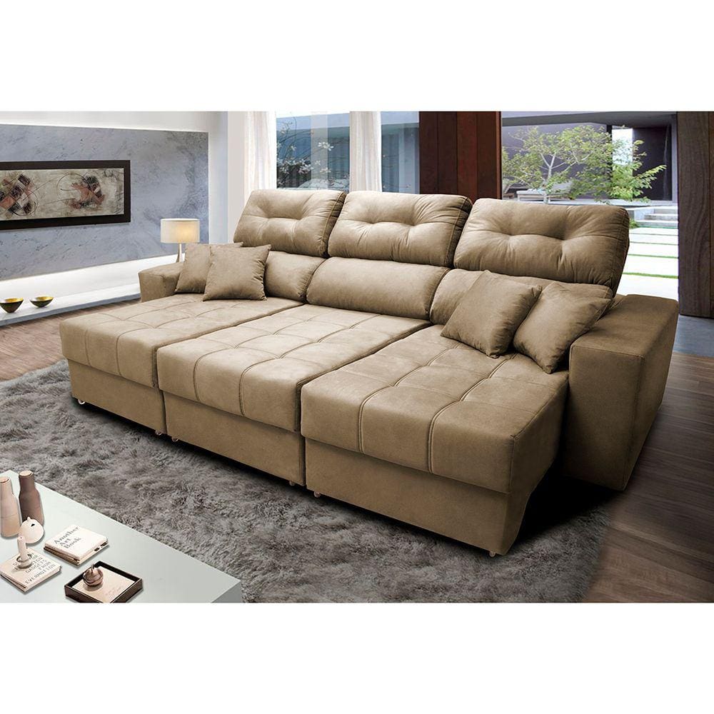Sofá Retrátil e Reclinável Cama inBox Diamond 2,72m Tecido Suede Velusoft
