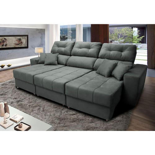 Sofá Retrátil e Reclinável Cama inBox Diamond 2,52m Tecido Suede Velusoft Cinza Menor preço em Sofá Retrátil e Reclinável Cama inBox Diamond 2,52m Tecido Suede Velusoft Cinza