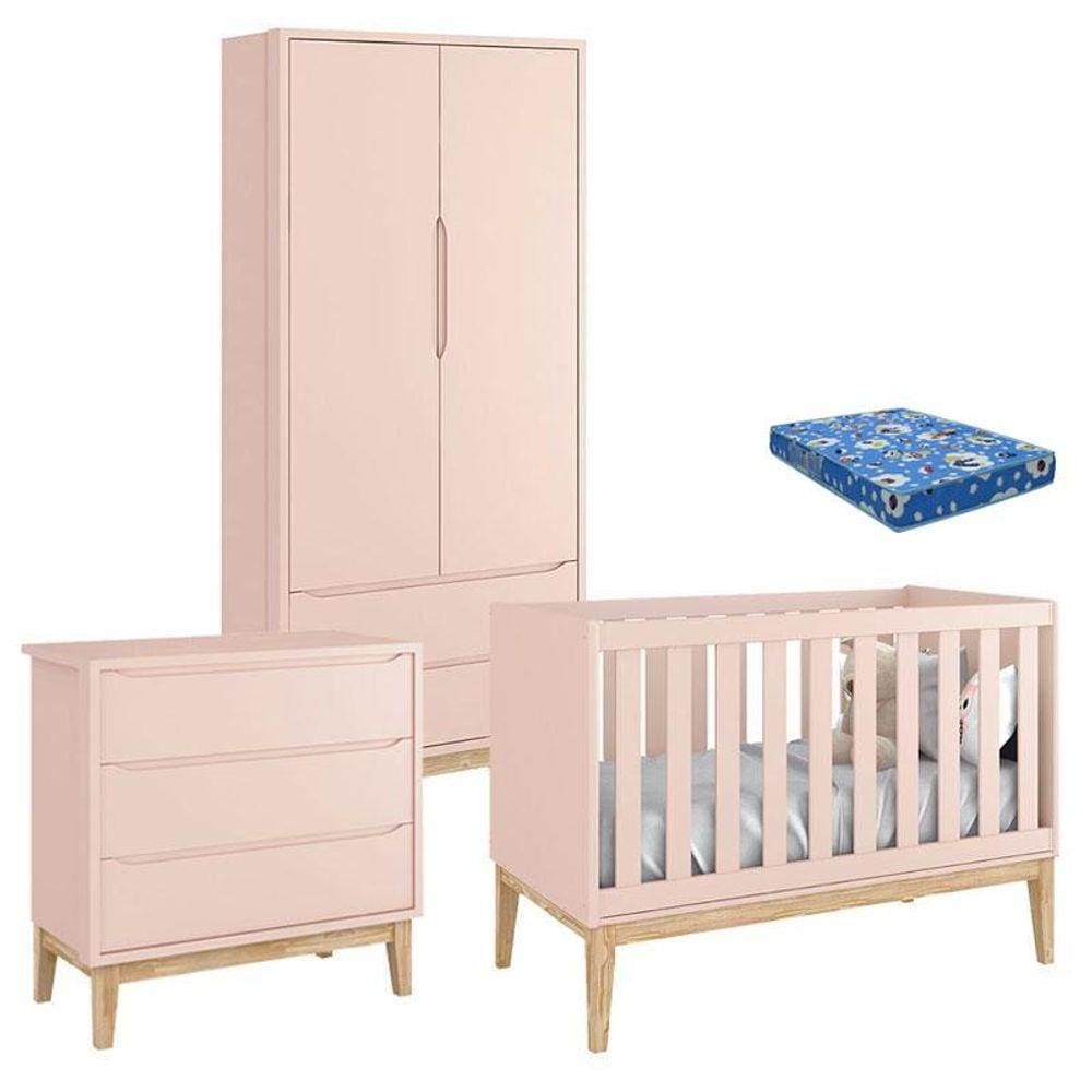 Quarto de Bebê Classic 2 Portas com Colchão Pés Amadeirados - Reller