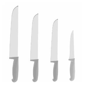 Kit Faca Açougueiro Churrasco Cozinha Carne Aço Inox 6 8 10 12 Cabo Branco - 4UN
