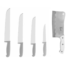 Kit Faca Açougueiro Churrasco Cozinha Aço Inox 6 8 10 12 com Cutelo 6 Branco 5UN