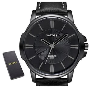 Relógio Masculino Preto Yazole 332 Couro + Estojo