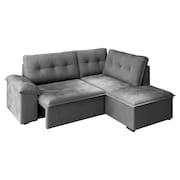 Sofá de Canto Retrátil 1,93m Cama 5 Lugares Tóquio Cinza Veludo