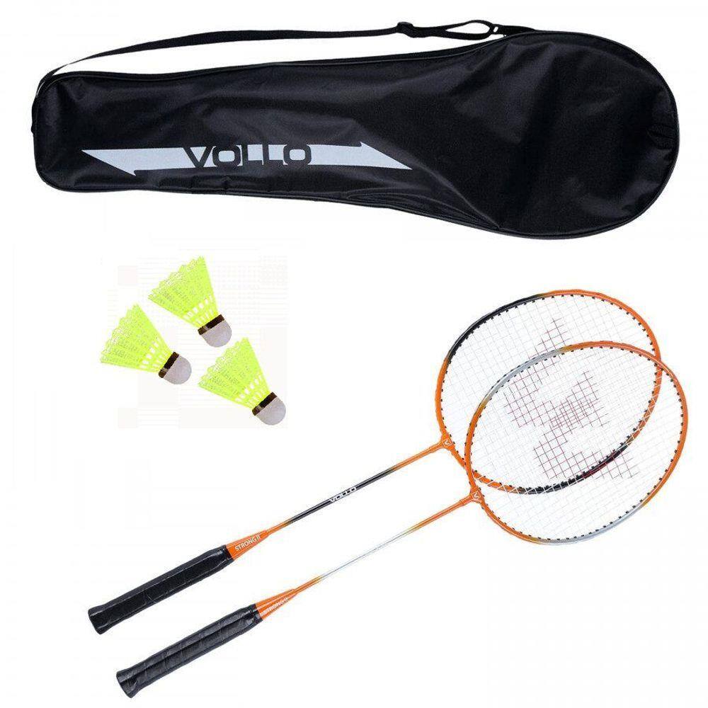 Kit Badminton com 2 Raquetes 3 Petecas