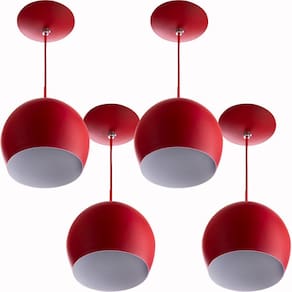 Kit 4 Lustres Pendente Bola Pequena Alumínio 15cm Vermelho
