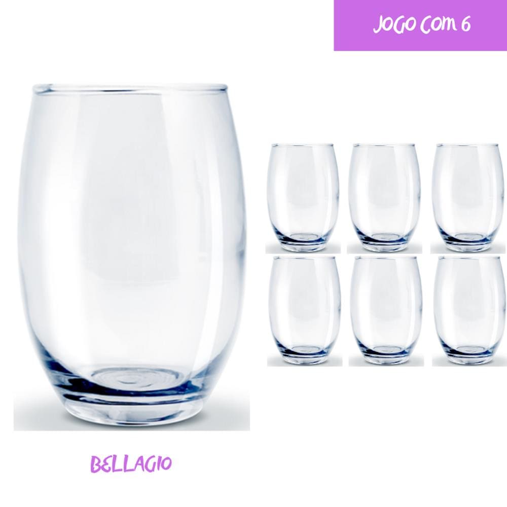 Jogo Copo De Vidro Azul Bellagio 450 Ml Com 6 Copos - Casa Linda