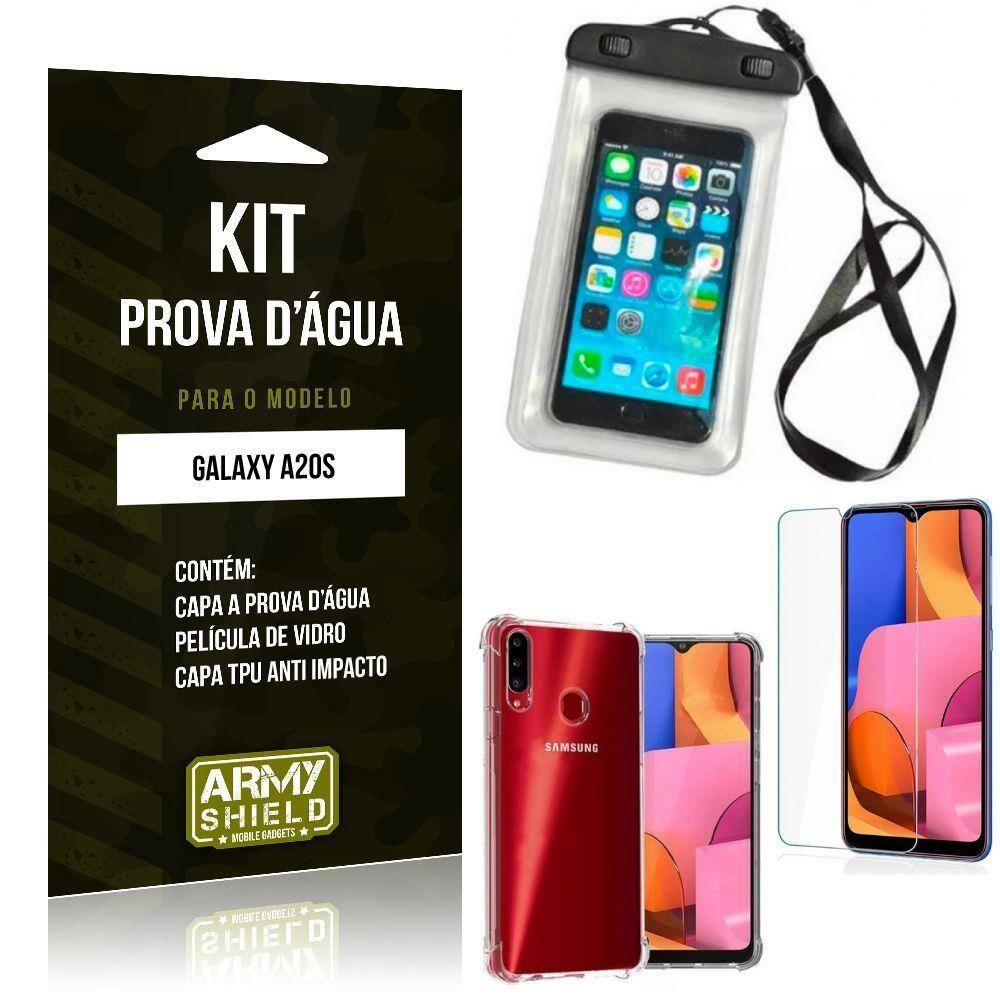 Kit Prova D`água Galaxy A20S Capinha Prova D`água + Capinha Anti Impacto +  Película - Armyshield | Casas Bahia